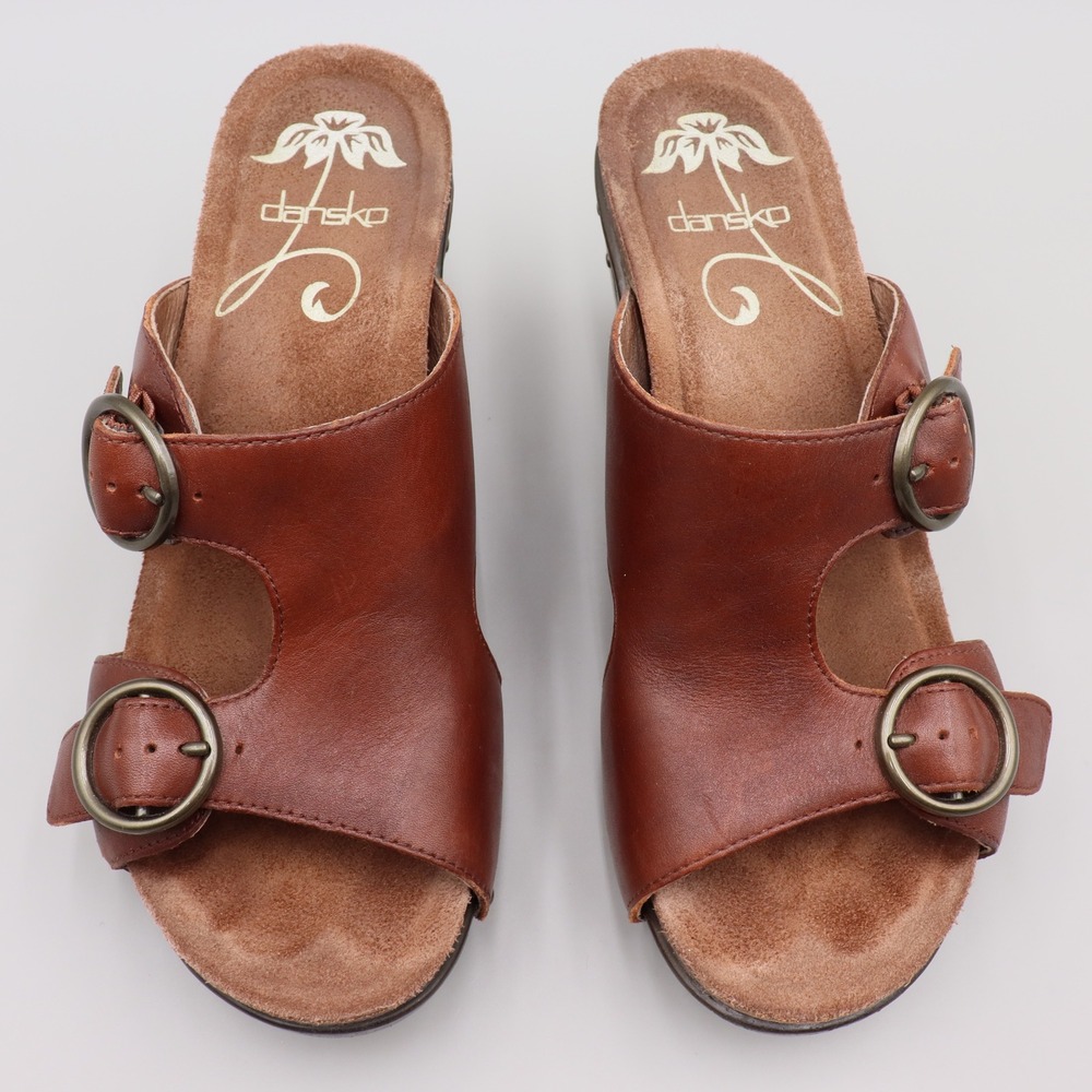 Dansko Women's Fern Antique Full Grain Brandy Leather Wedge Sandals Size 6.5- 7 - Picture 2 of 8